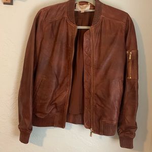 Michael Kors size small Leather bomber jacket brown